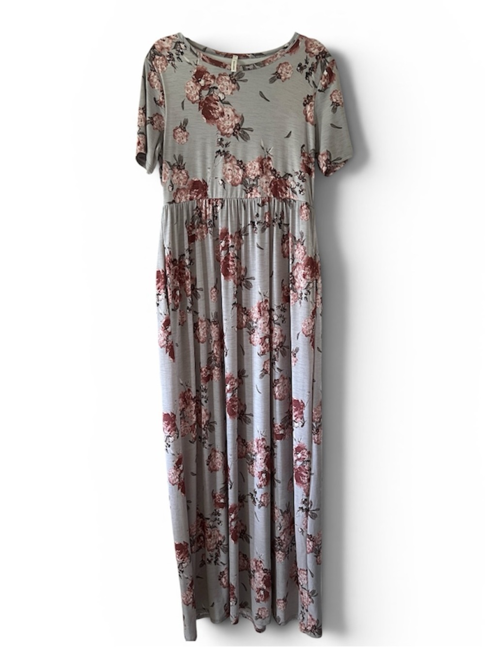Girls' Light Gray Floral Maxi Dress with Rose Print